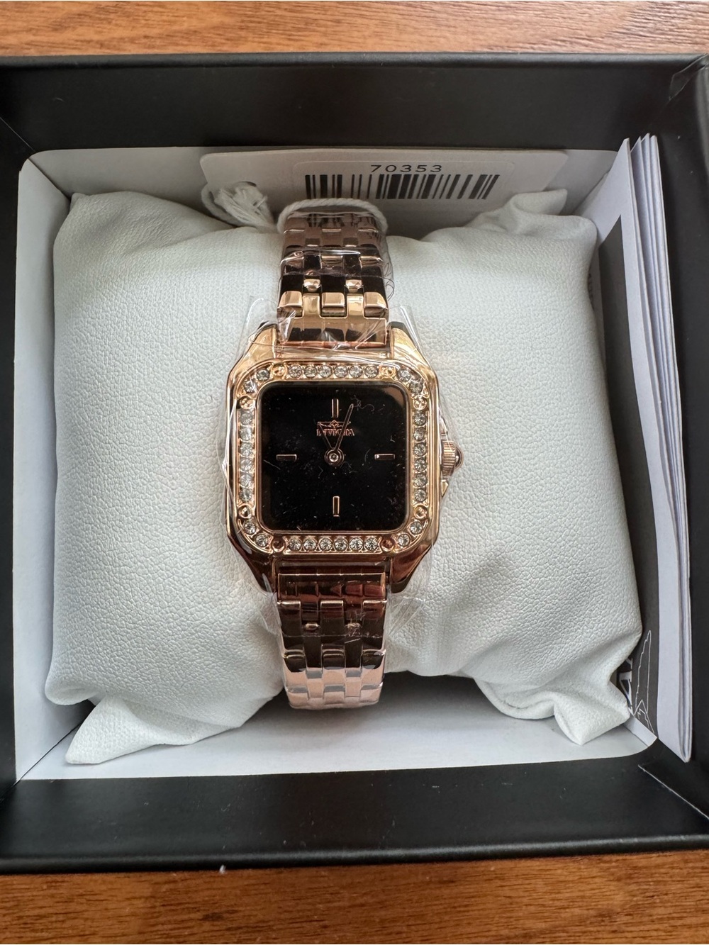 Invicta Rose Gold Tone Black Dial Crystal Accent Bracelet Watch - Picture 2 of 6